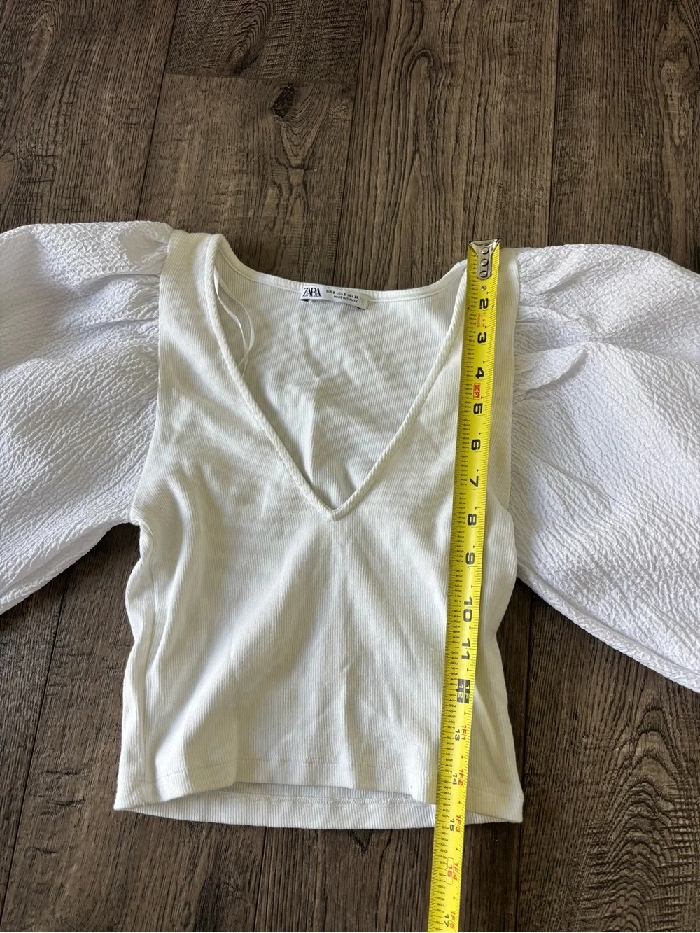 Zara Ivory V-Neck Puff Sleeve Blouse